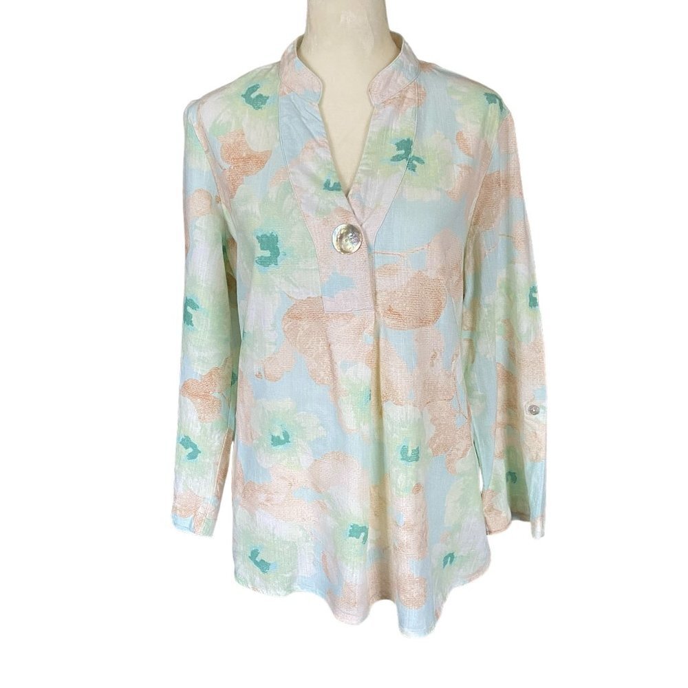 Ruby Rd. long sleeve v-neck pullover multicolored top women's size Petite large